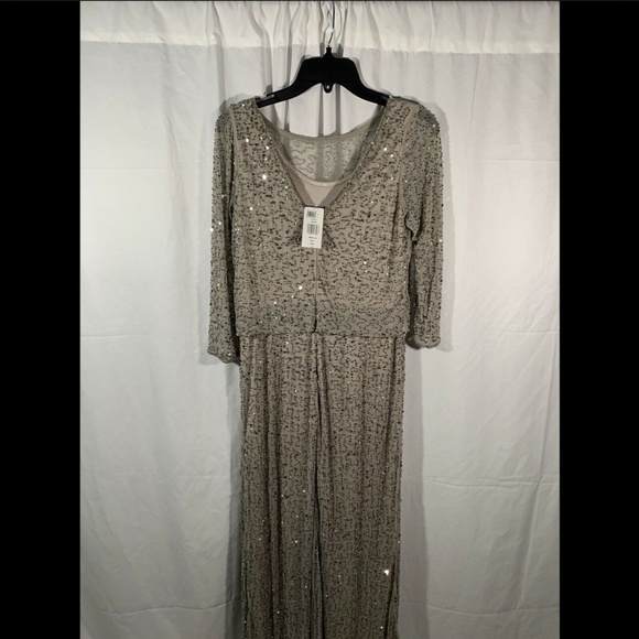 NWT Pisarro Nights Bead Embellished Blouson‎ Evening Gown Silver [SZ 8 ] - Picture 4 of 8